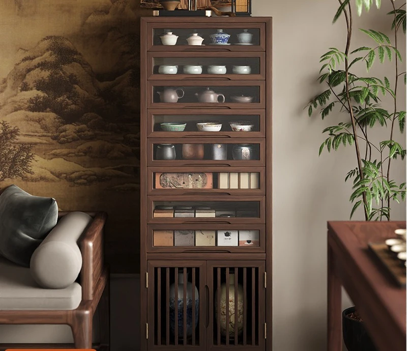 */*New Chinese Solid Wood Chest, Tea Set, Tea Set, Multi-layer Storage Cabinet, Tea Room Rack, High-end Retro Dental Cabinet