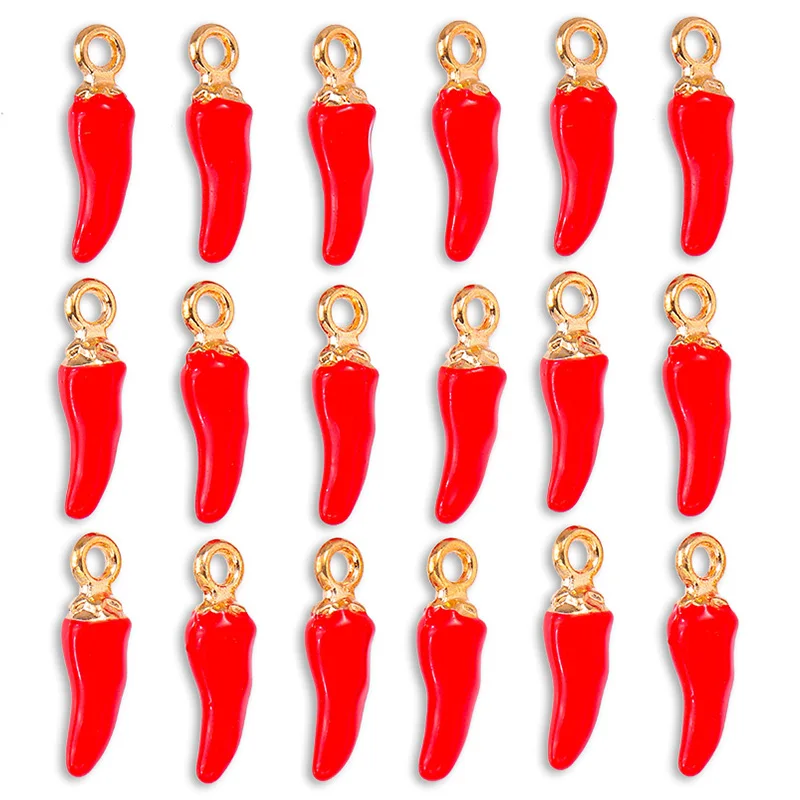 20Pcs 17*5MM Cute Red Pepper Stereoscopic Pendant Couple Bracelet Earrings Handmade Accessories DIY Phone Charm Jewelry Craft