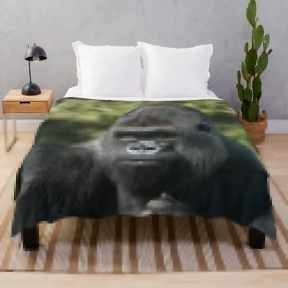 

Silverback Gorilla Portrait Throw Blanket Plush Decorative Sofas Flannel Fabric Sofa Quilt Blankets