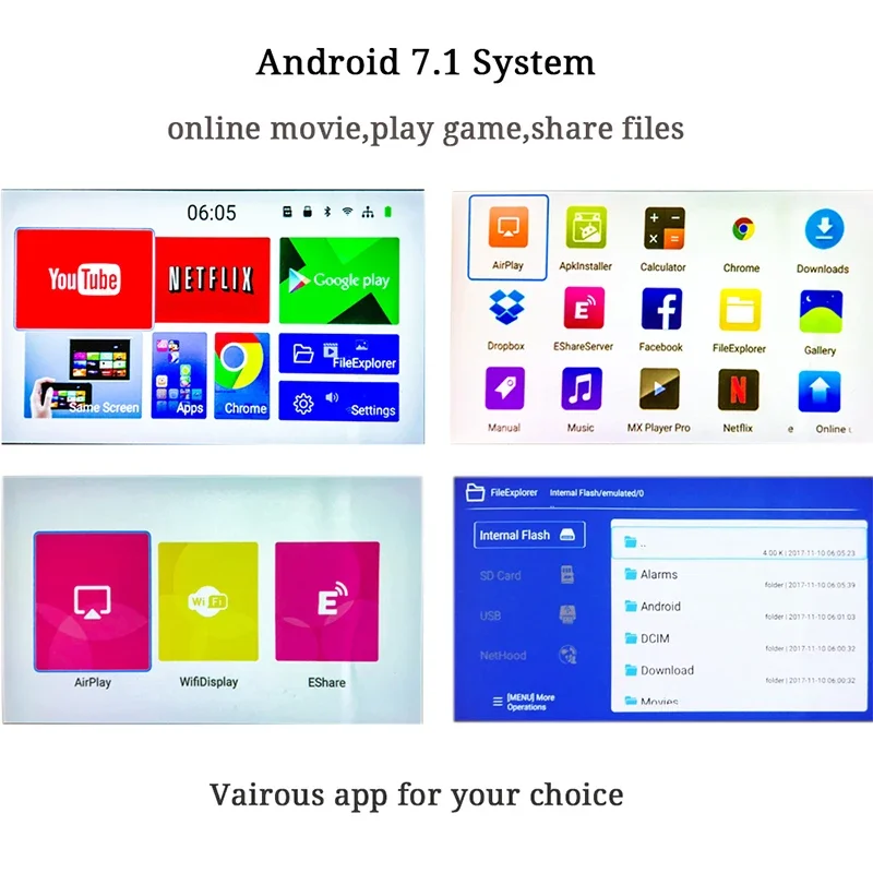 Projetores DLP DL S6 8G Memória 1G 8G Android 7.1 Mini Projetor Portátil Entretenimento Pessoal Exterior Display Mini Projetor