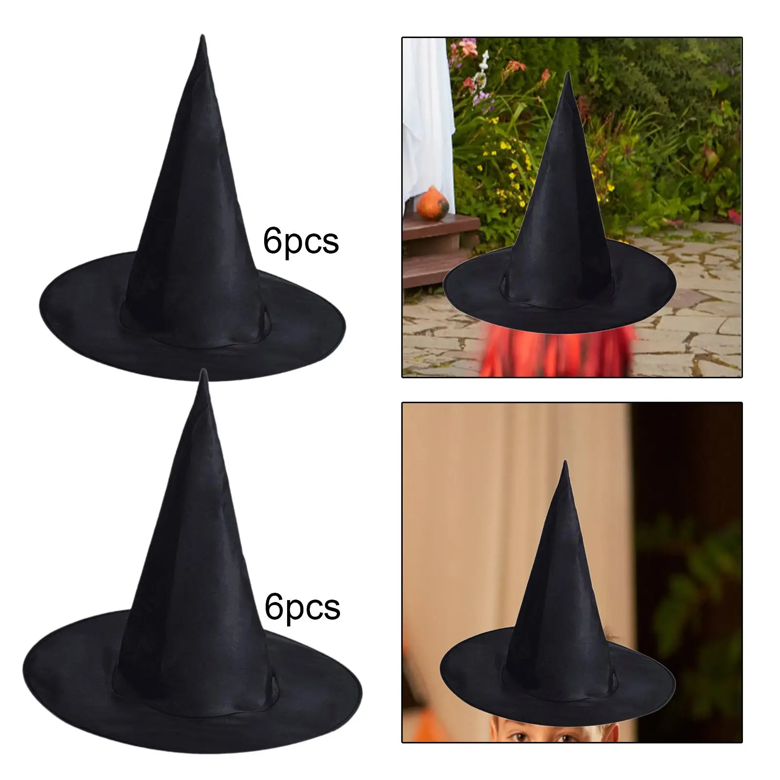 6Pcs Halloween Witch Hat Wide Brim Witch Hat Photo Props Sorceress Hat for Masquerade Role Play Halloween Party Favor Dress up