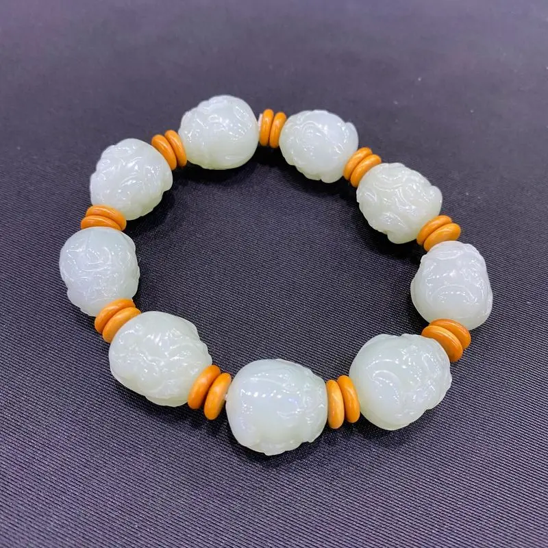 Hetian Men And Women, Qemuo Material, Three-Dimensional Pixiu Jade Bead Bracelet Handling