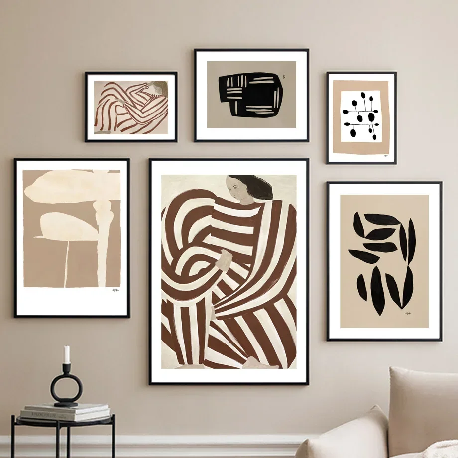 Pósteres minimalistas con patrón geométrico de mujer a rayas abstractas, impresiones, cuadro sobre lienzo para pared, cuadros