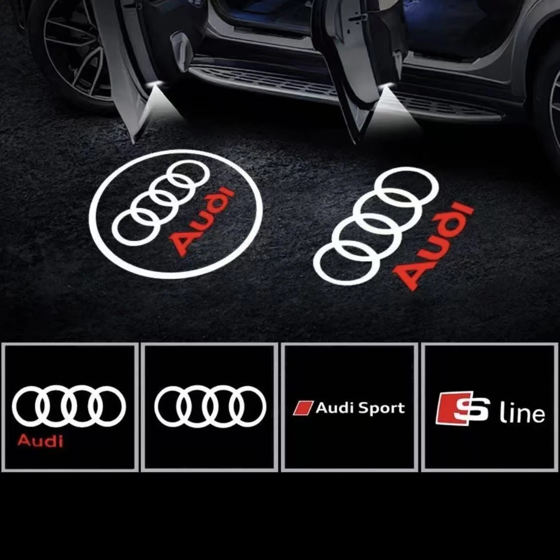 2/4p Led Car Door Welcome Light Projection lamp For AUDI A3 A4 A5 A6 C5 B5 B6 B7 B8 B9 A7 A8 Q7 Q5 Q3 RS TT sline quattro Logo - view 2