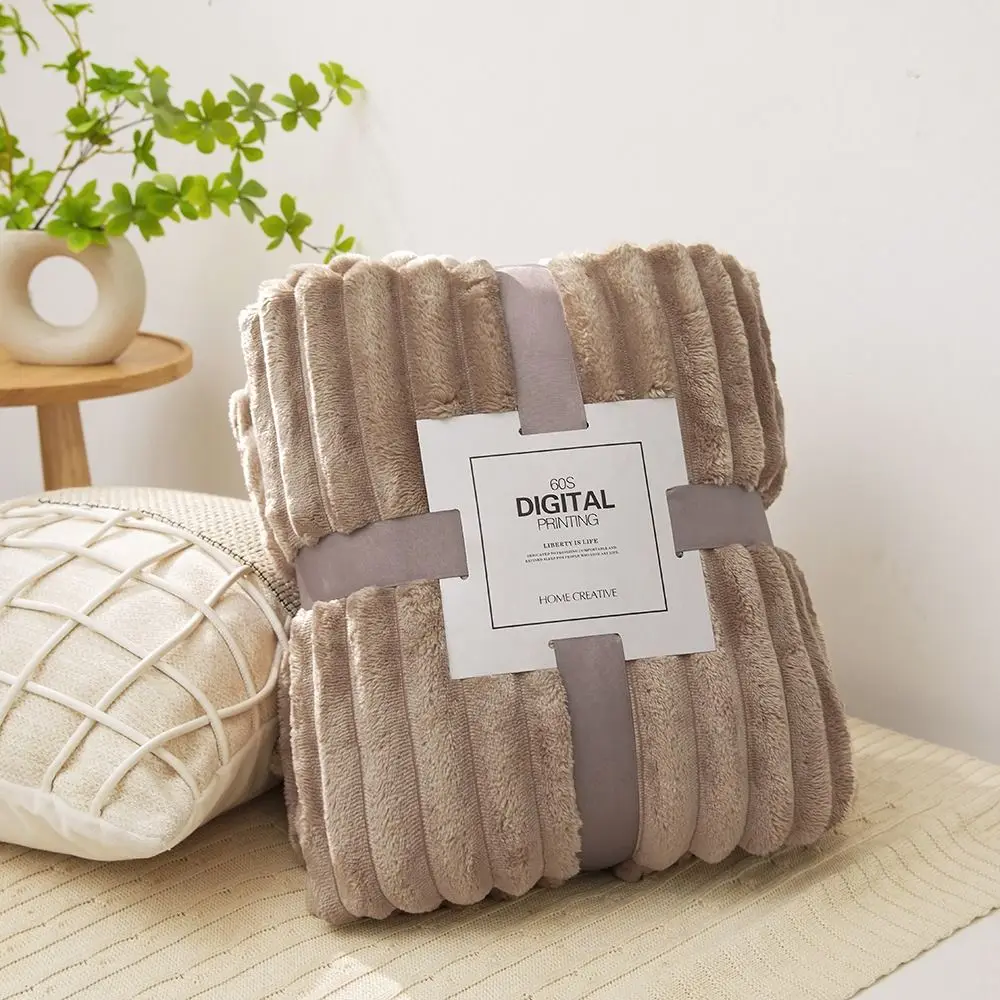 New Double Sided Warm Blanket Warm Breathable Throw Blanket Solid Color Skin-Friendly Striped Blankets