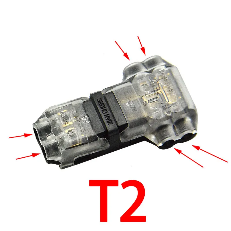

5PCS Wire Cable Snap In T2 Connector No-solder No-peel Quick Terminal Connections Joiners Auto Plug Electrical Accessories