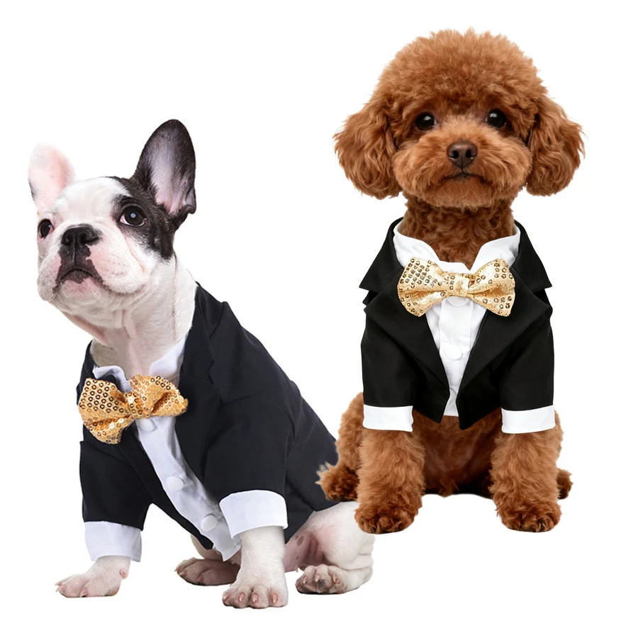 

Dog Shirt Puppy Clothes, Pet Wedding Suit Formal Tuxedo, Dress Up Cosplay Costume Gentleman Apparel for Small Medium Dogs Cats