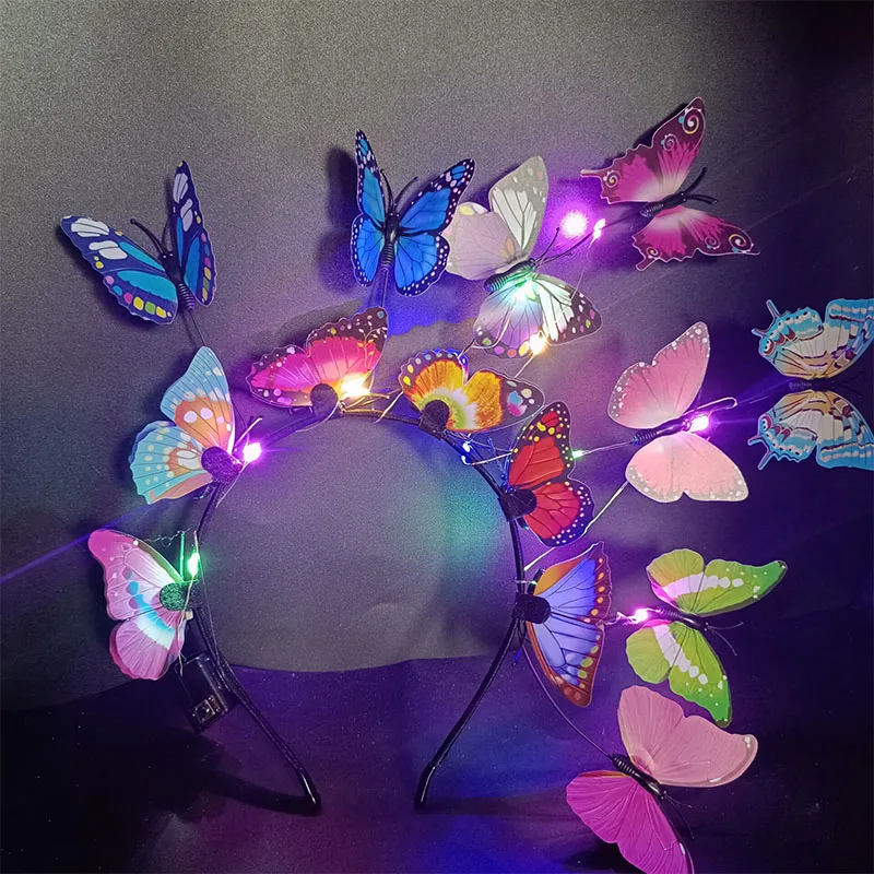 Glowing Butterfly Hair Accessories with LED for Girls Colorful Butterfly Hair Strap Birthday Party Bridal Wedding Headwear Decor