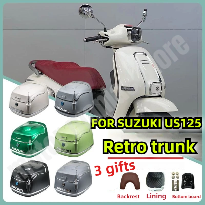 

38L Large Capacity Motorcycle Tail Box Suitable for Suzuki Us125 Retro Trunk with Lining Motorcycle Modification Accessories