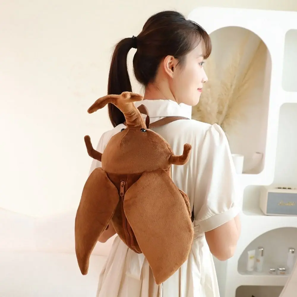 Artificial Animal Insect Insect Plush Backpack Soft Toy Zipper Design Cicada Plush Doll Backpack Brown/Green Shoulder Bag