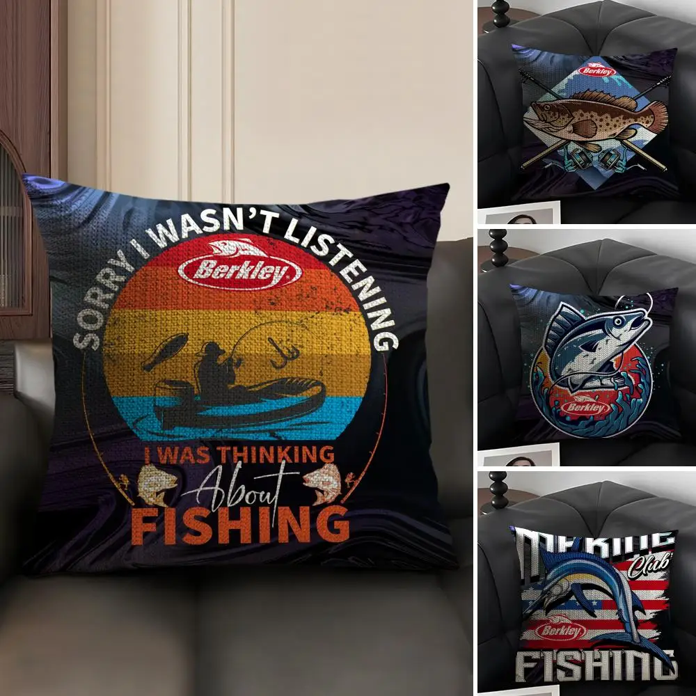 معدات صيد الأسماك العلامة التجارية B_Berkleys كيس وسادة الكتان الطبيعي النسيج العضوي الوجهين الطباعة أريكة ديكور المنزل هدية غطاء الوسادة #2