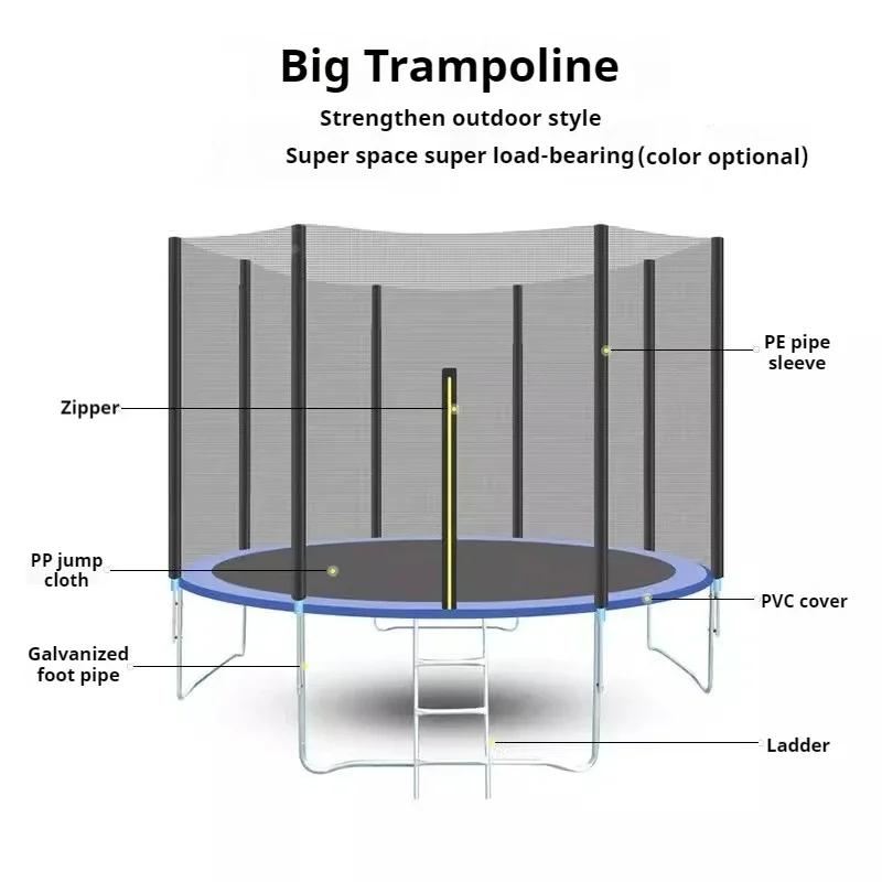 Children's outdoor trampoline safety net safety pad ladder steel frame trampoline play guard net trampoline Entertainment Sports