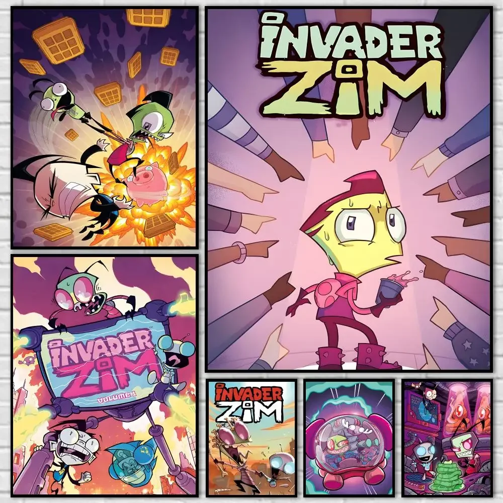 Cartoon I-invader Zim Painting Calligraphy Canvas Mural For Interior Walls Crease-Free Beautiful For Living Room Bedroom