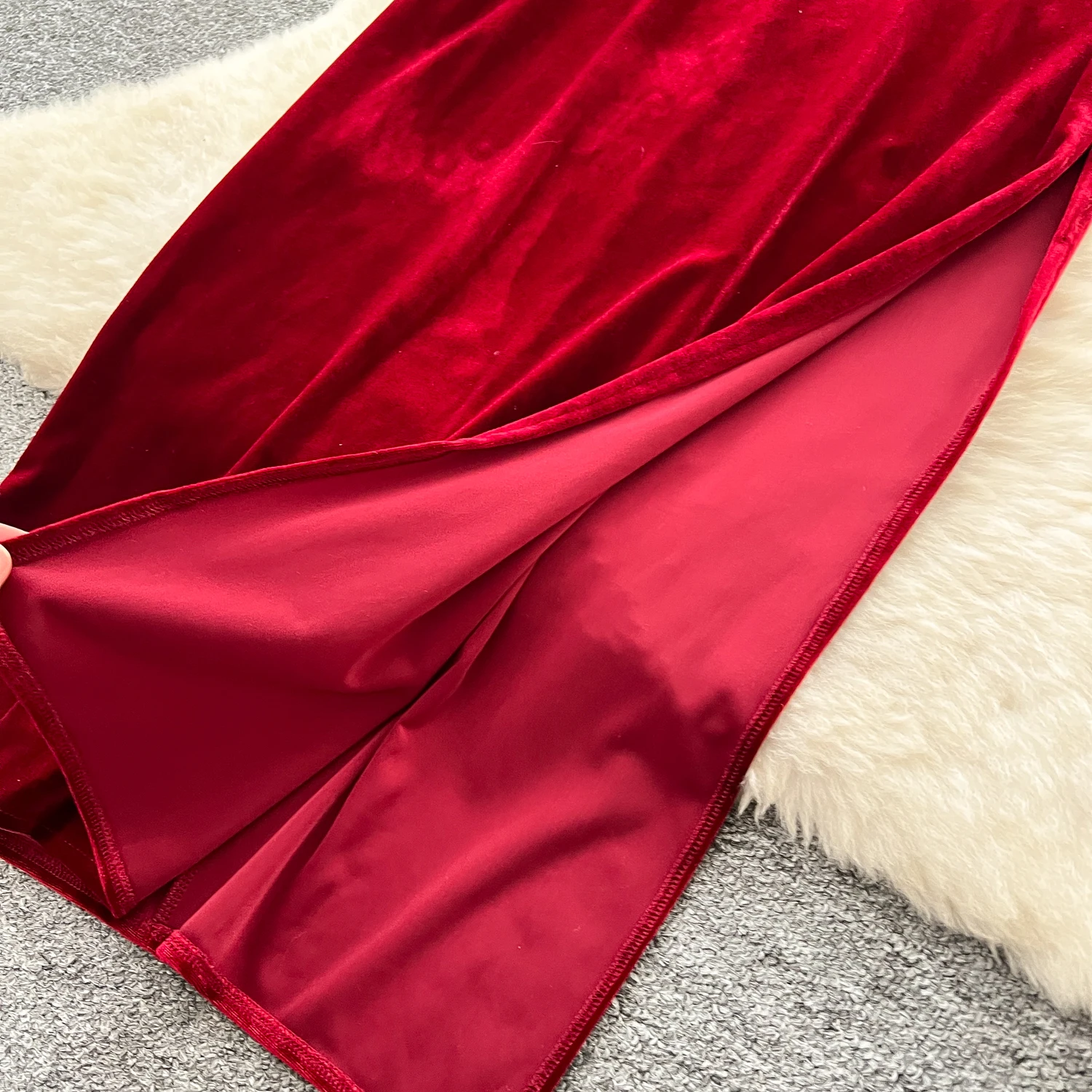 Chic vintage velour long sleeve slim Elegant Fairy korean fashion Boho Sundress women clothing