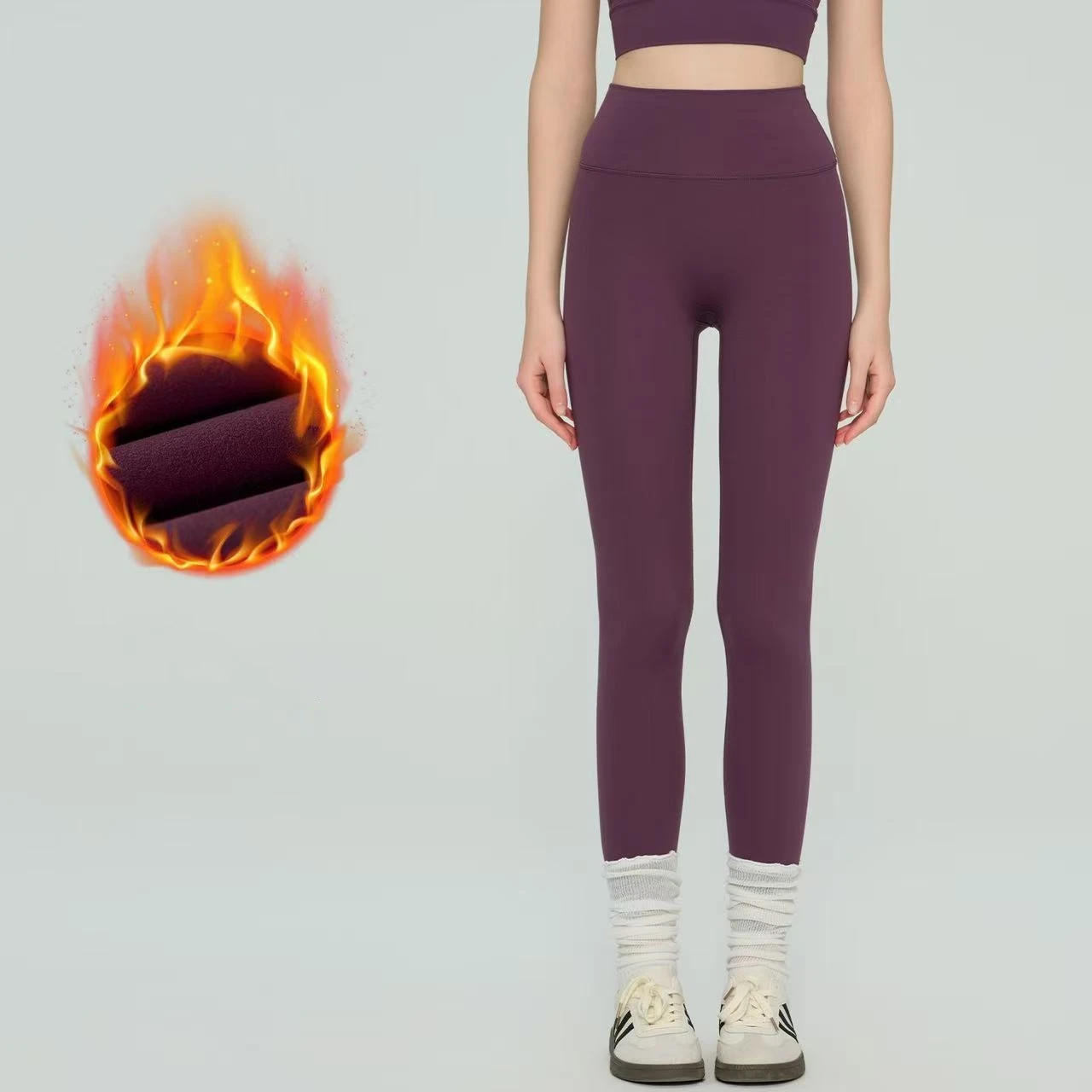 High-waisted Butt-lifting Yoga Peach-butt Fitness Leggings Seamless Nude Feel Plus Velvet Thickened Belly-control Sports Tights