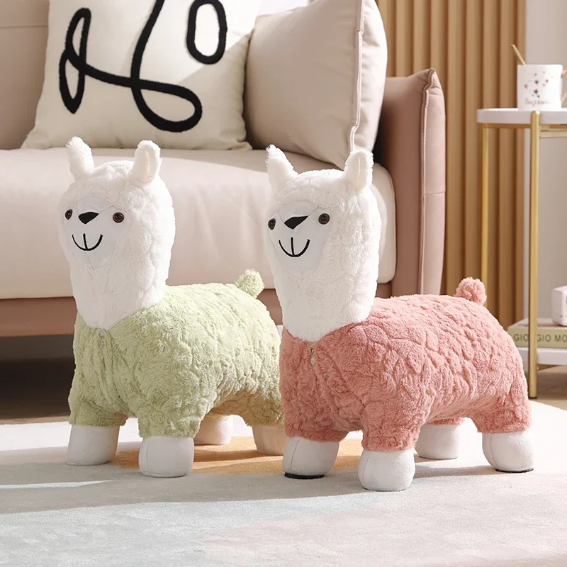 Internet Celebrity Solid Wood Alpaca Stool Children's Shoe Changing Cartoon Small Bench Cute Animal Chair Portable Stool Chair