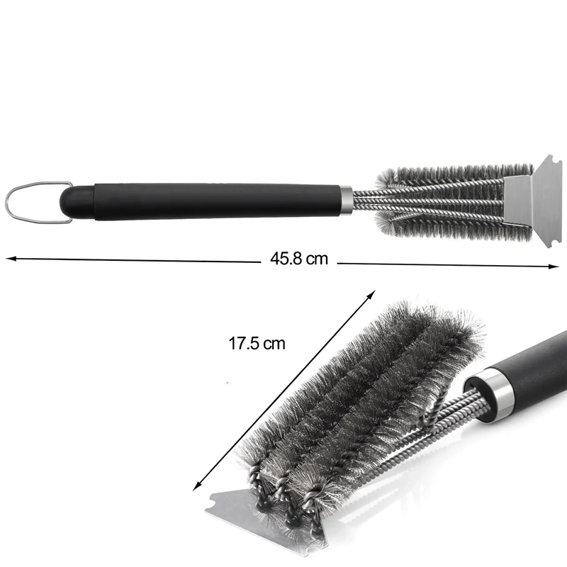 Steel BBQ Brush Grill and Scraper BBQ Cleaner Brush Perfect Tools Grill Cleaning Brush Ideal Barbecue Accessories Non-stick