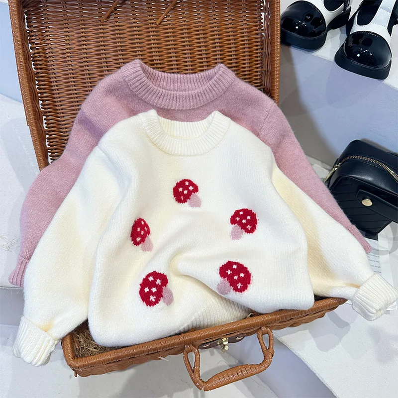 Girl Sweater Cartoon Mushroom Jacquard Autumn and Winter Round Neck Korean Girl Sweater