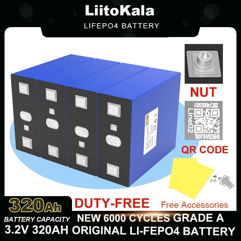 LiitoKala 3.2V 320Ah Lifepo4 Rechargeable Battery Lithium Iron Phosphate Cell 12v 24v Travel Solar RV Campers batteries Grade A