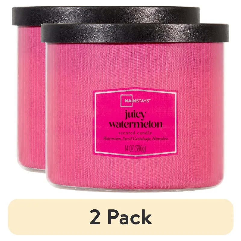 (2 pack) Mainstays 3-Wick Textured Wrapped Juicy Watermelon Scented Candle, 14 oz