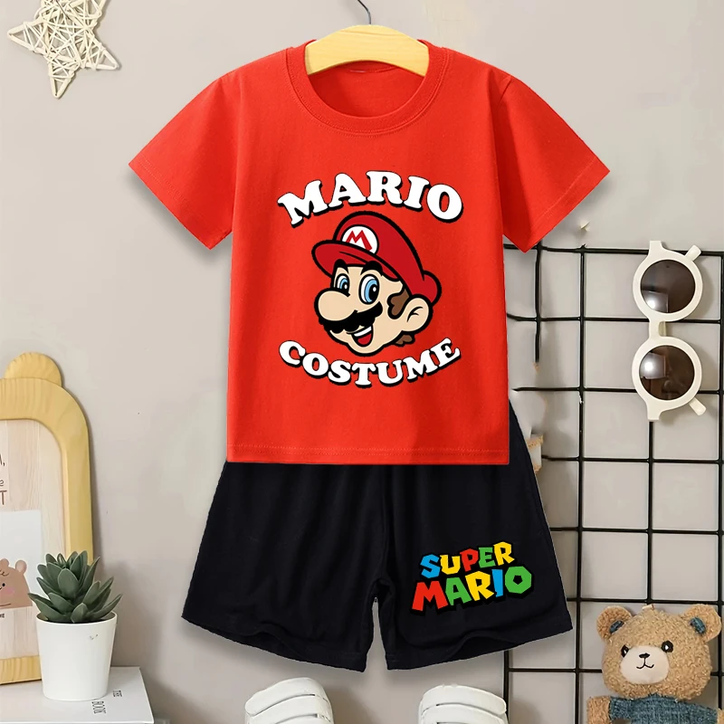 Camiseta de Super Marios para niños, pantalones cortos, traje para niños y niñas, ropa de verano, conjunto de chándal, camisetas con estampado de dibujos animados, conjuntos de pijamas para niños, regalo