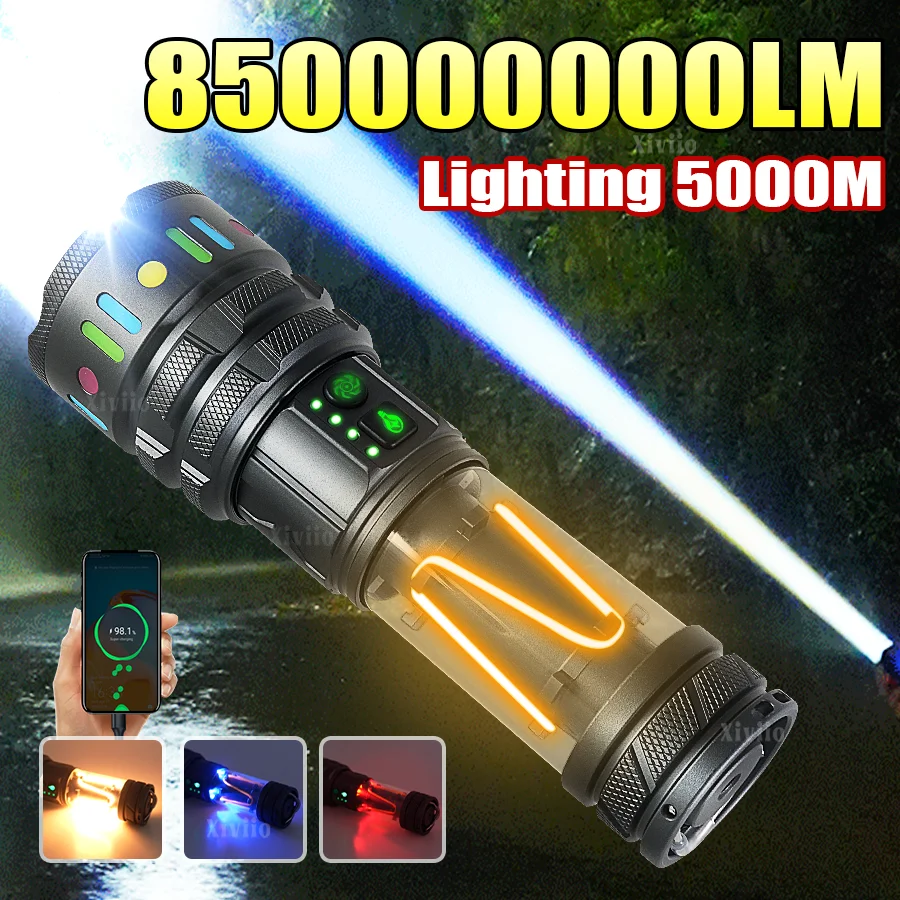 

850000000LM Ultra Powerful LED Flashlight Rechargeable Flashlights High Power Strong Light 5000M Tactical Torch Camping Lantern