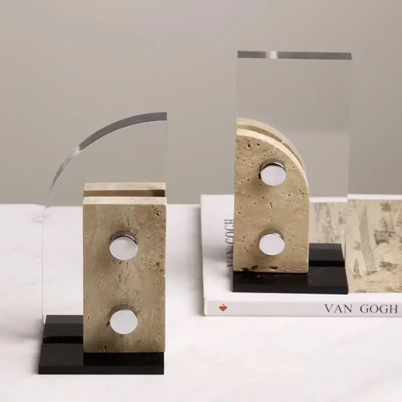 

Simple and modern travertine bookcase books rely on ornaments Creative geometric model room Study bookcase Magazine bookshelf