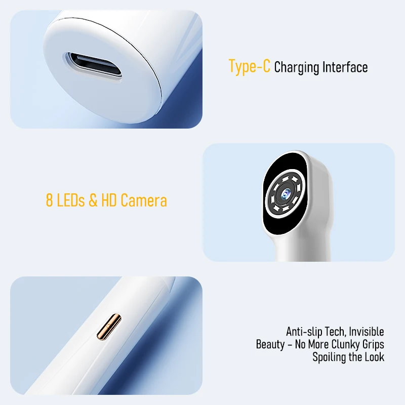 Handheld WIFI Endoscope Video Camera with 8 LED Lights Digital Wireless Inspection Borescope USB-C Charging For Smart Phones