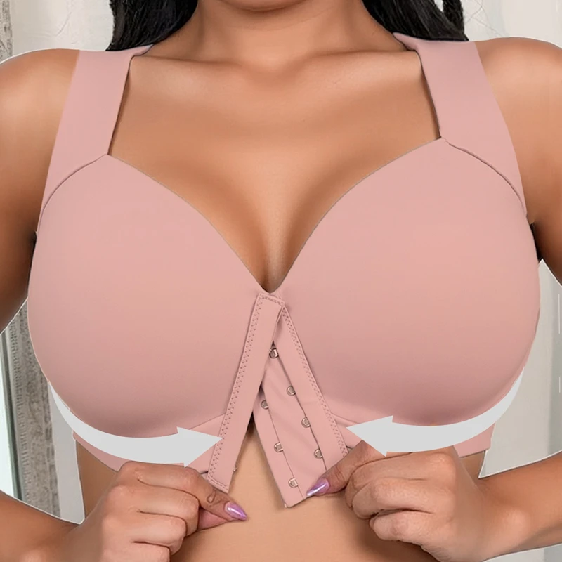 Soutien-gorge à boutons avant sans couture pour femmes, grande taille, Style gilet, bonnet fixe, confortable, tenue toute la journée, sous-vêtements rétractables