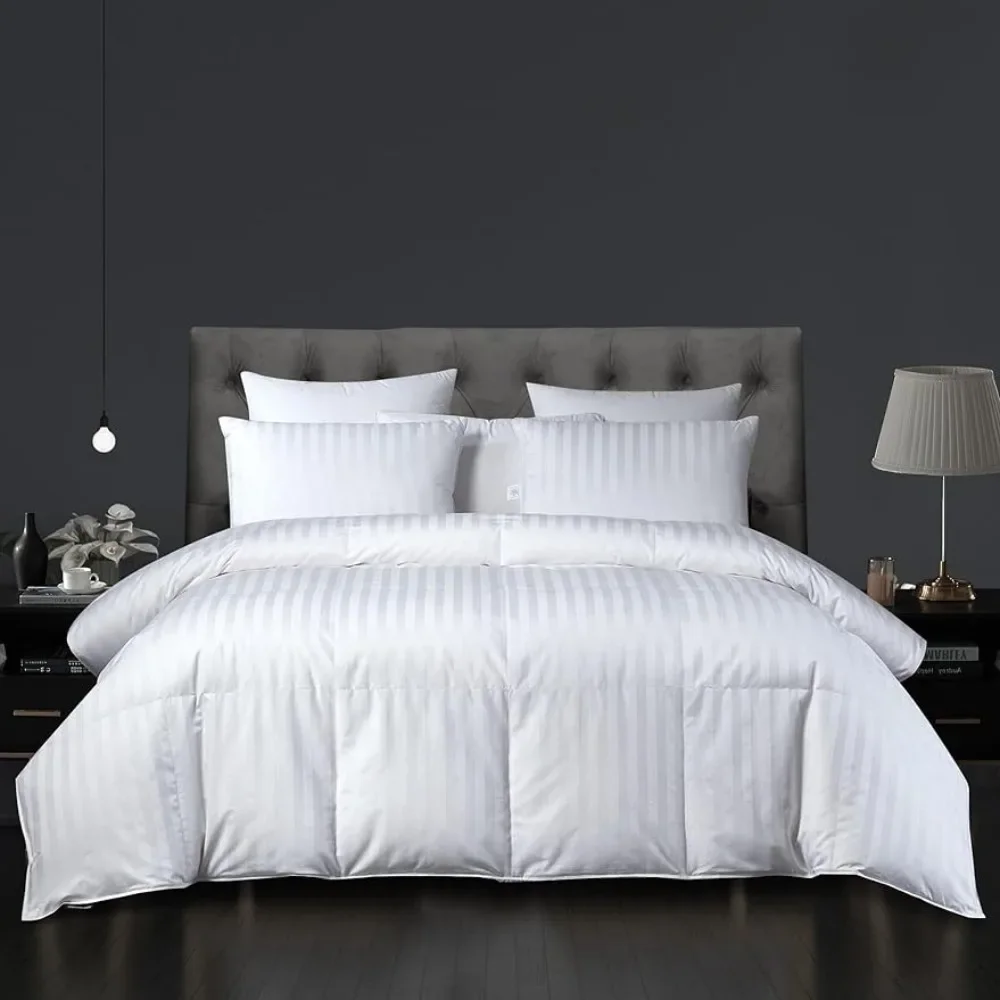 

All Seasons Warmth Exceptional Hungarian White Goose Down Fill Power 500TC Damask Stripe Fabric Freight Free Comforter