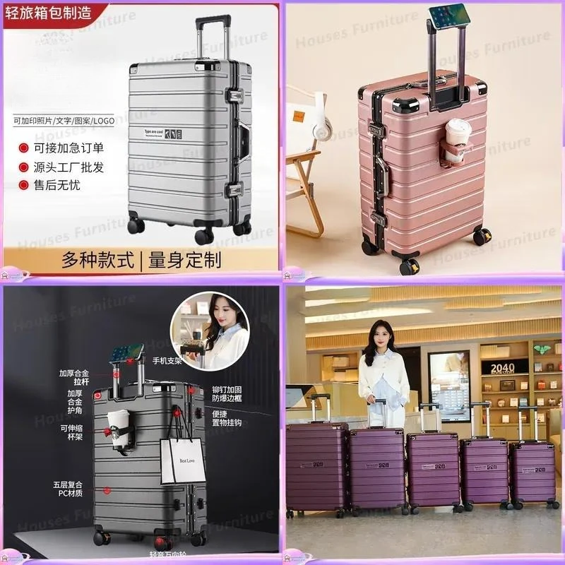 For Luggage Smart Suitcase with Cup Holder USB Charging Port Universal Wheels Durable Password Lock Travel Trolley