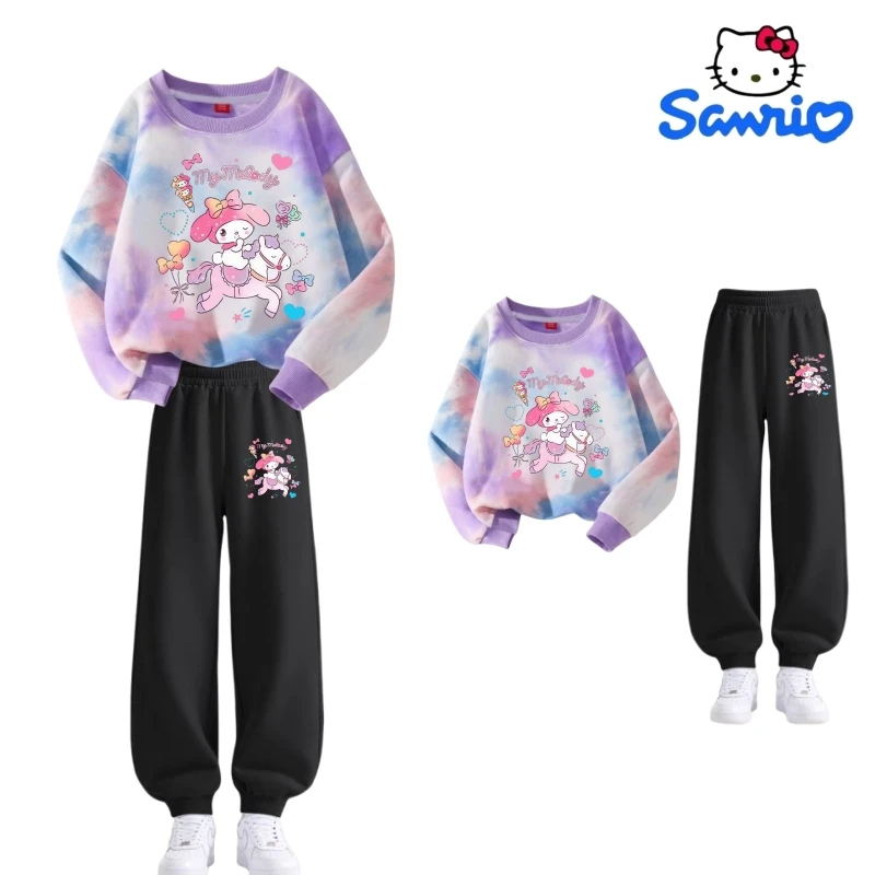 

Sanrio Baby Girl Clothes Set Autumn Kid My Melody Printed Sweatshirts Pullover Tie Dye Top&Pants 2pcs Suit Children Tracksuits