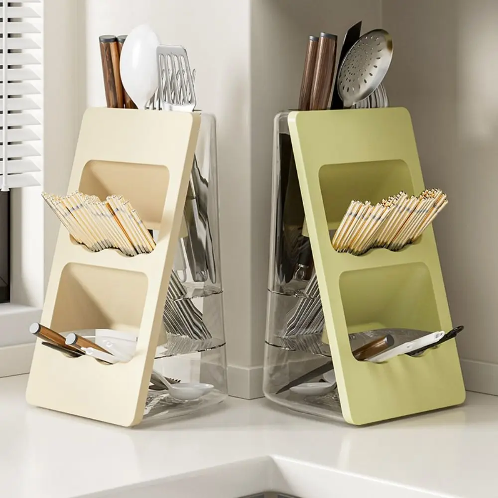 

3 Layers Kitchen Chopstick Holder Large Capacity Vertical Chopstick Draining Rack Draining Hole Space Saving Tableware Shelfs