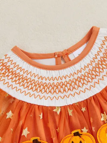 Halloweenkostym för spädbarn, långärmad, häxbroderi, smockad sparkdräkt med tyll och spindelnätsdetaljer 6 best sales Halloween-kostym för bebisar - №6