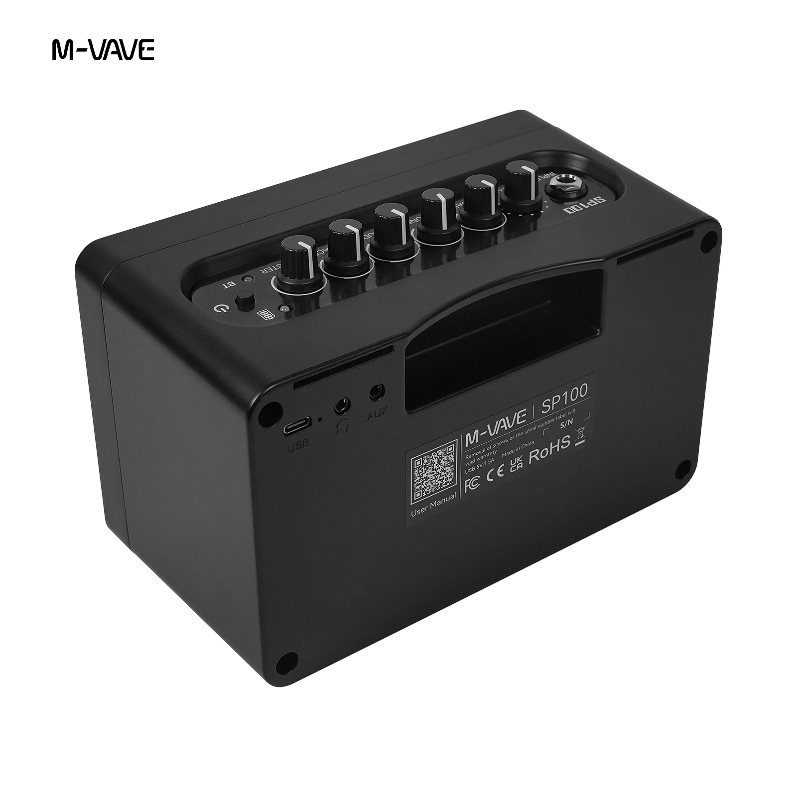 M-VAVE SP100 مضخم جيتار صغير أسود - بطارية 8 ساعات، تسجيل OTG، التحكم في التطبيق للمنزل/الخارج، يعمل بـ 9 نغمات و6 FX #5