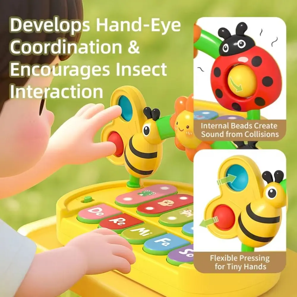 Plastikowe pianino muzyczne Zabawka Montessori Puzzle Instrument muzyczny owad Interaktywny dźwięk Instrument muzyczny Zabawki Prezenty dla dzieci