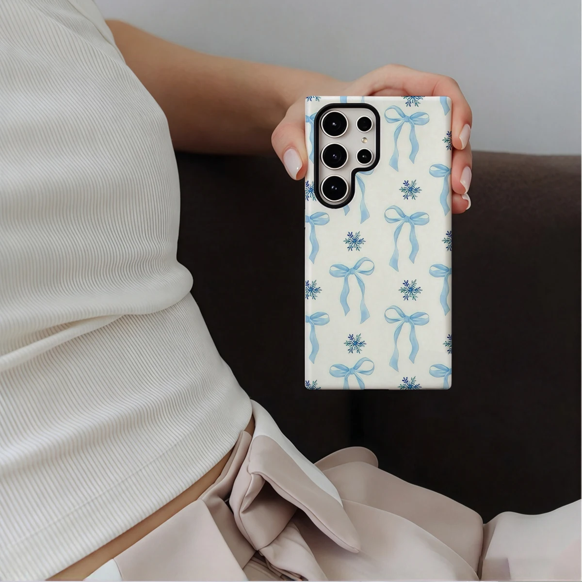 Bow Frost Phone Case For Samsung Galaxy S26 S25 Ultra S24 S23 Plus Hard Shock‑Absorption 2-in-1Protective Cover