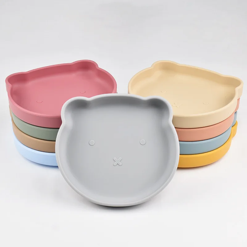 

1PC Silicone Baby Dishes Suction Dining Plate Cartoon Bear Shape Baby Plates Eating Training Baby Food Storage Kids Tableware