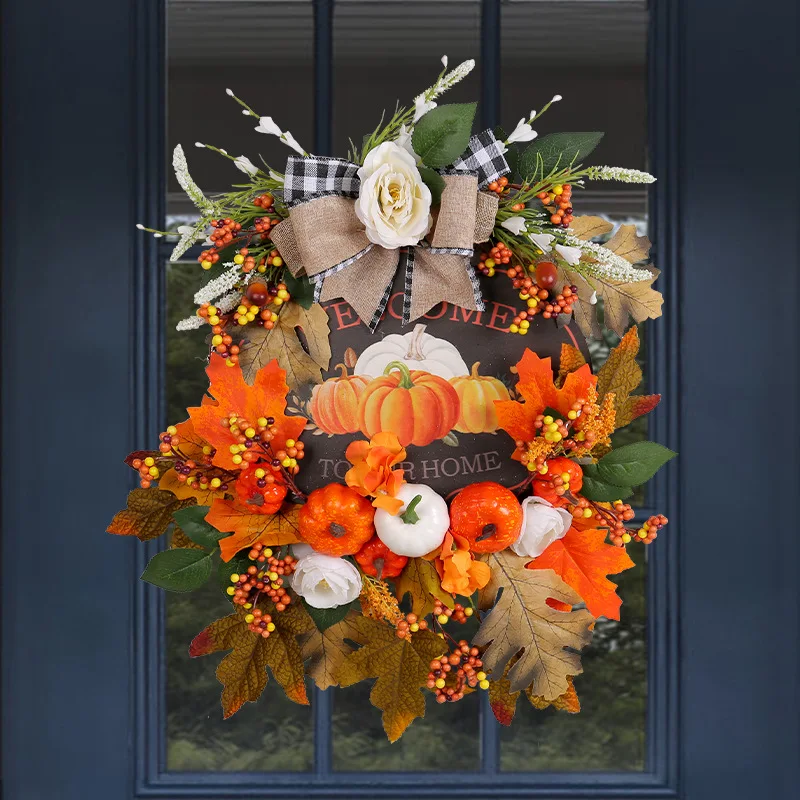 Thanksgiving Harvest Festival decorations New fall pumpkin wood plaque wreath Thanksgiving Yard Wreath listing