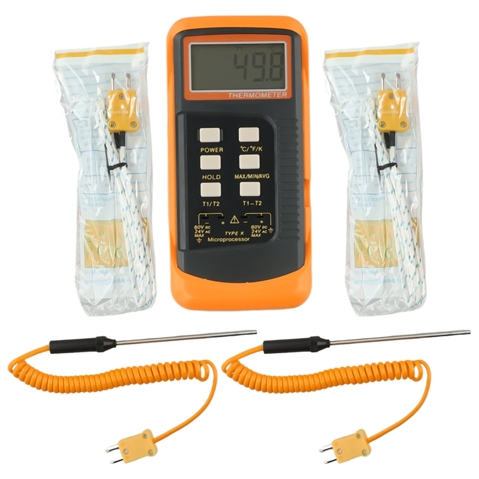 Dual Channel K-Type Digital Thermocouple Thermometer -50°C To 1300°C LCD Screen 6802 II 4x Probes 9V For BGA HVAC