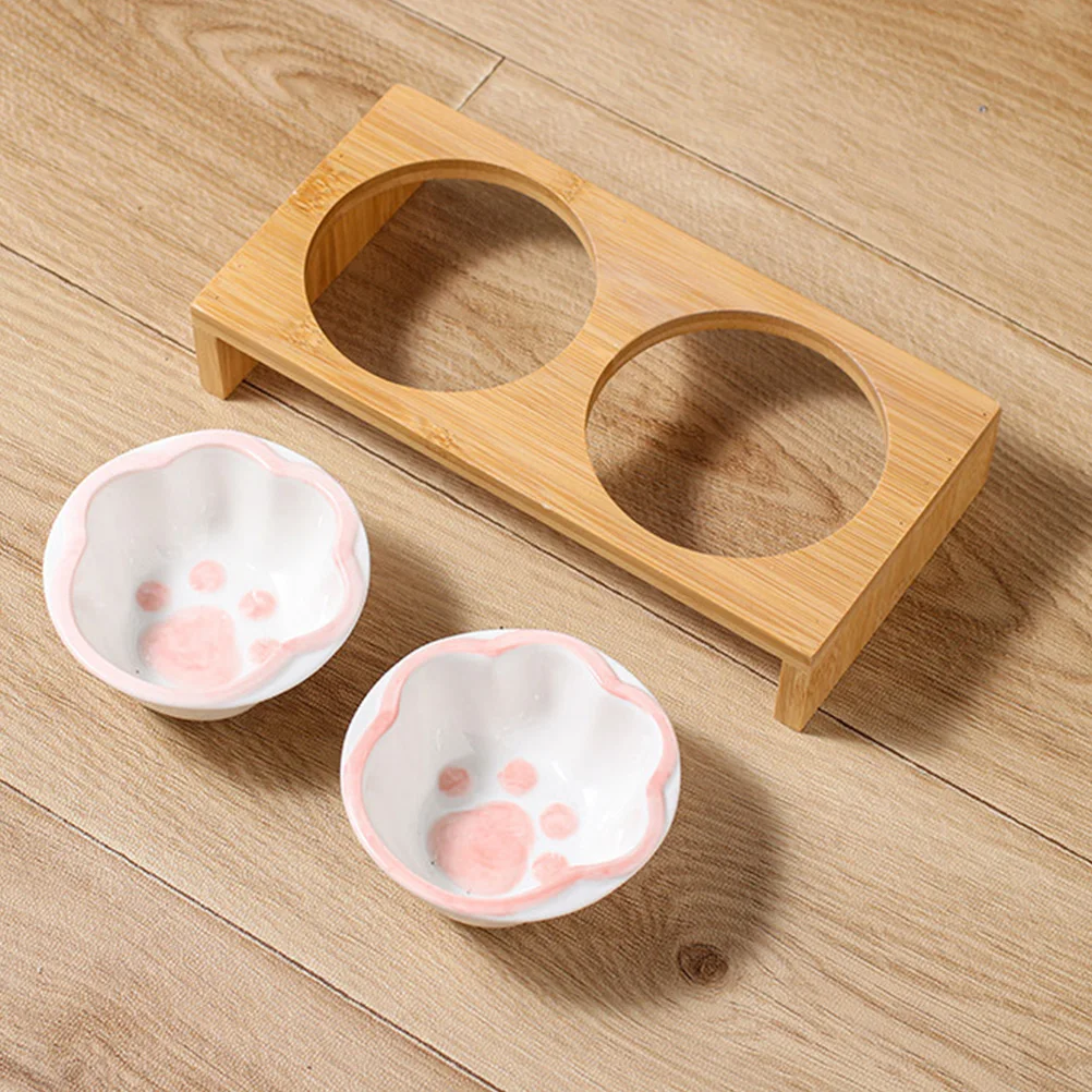 

Elevated Cat Bowl Ceramic Reusable Dog Feeding Lovely Household Pet Floor Bamboo St Kitten Bowls Premium Material Easy Clean Pet