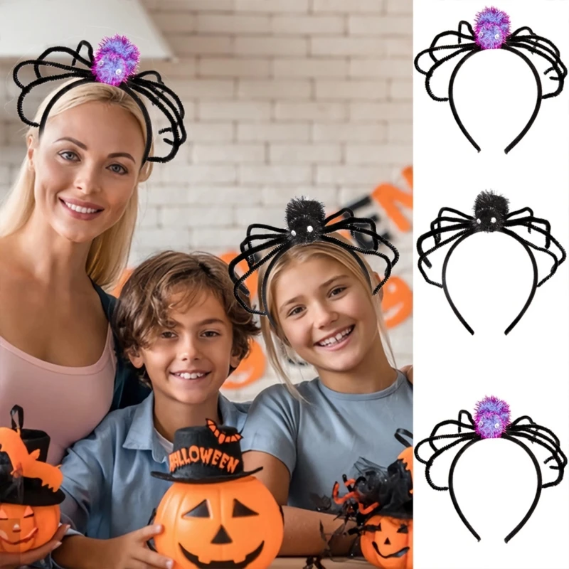 Adult Kids Tinsels Spiders Shape Headband Woman SPA Hair Hoop Makeup Halloween Taking Photos Carnivals Party Headpiece