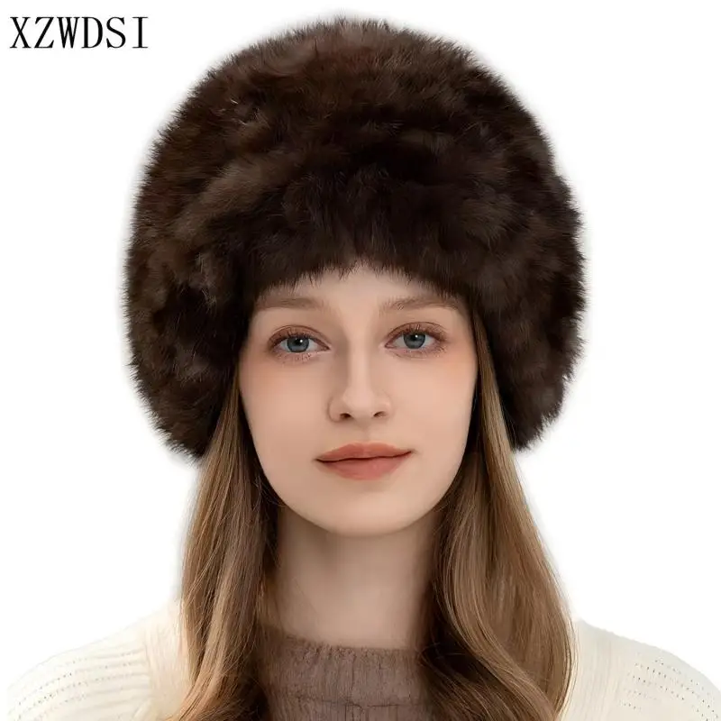 

Hot Sale Cheap Knitted Liner Thick and Warm Ladies Elegant Real Rabbit Fur Beanie Hat