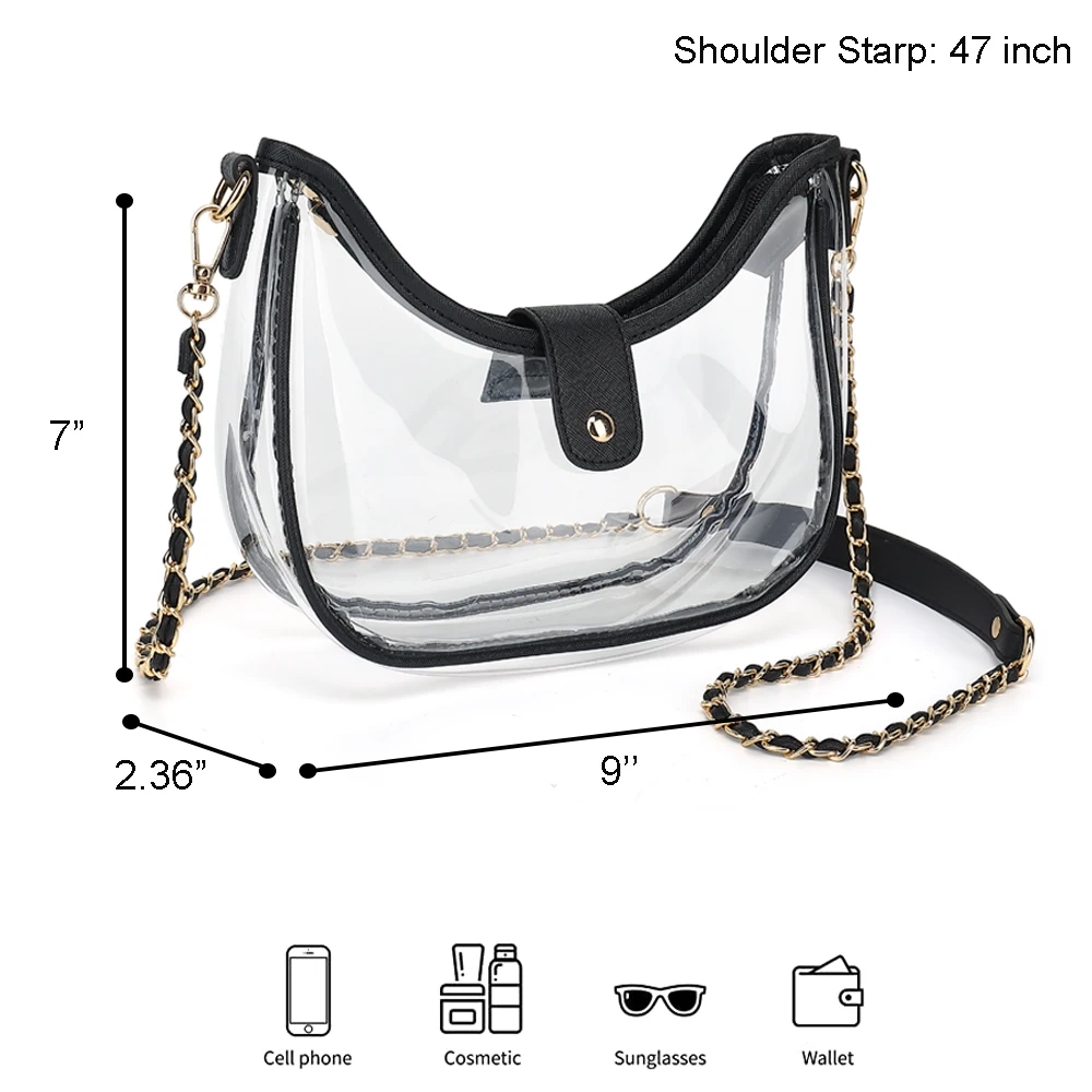 Clear Satchel Bag for Women Stadium Approved, Small Clear Crossbody Bag with Zipper, Clear Stadium Bag for Concerts Sports