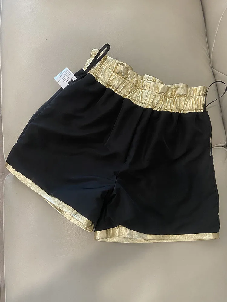 Shorts de couro genuíno feminino, calças curtas de cintura alta, shorts Shinny Golden, moda luxuosa, nova, Y2K, verão, 2022