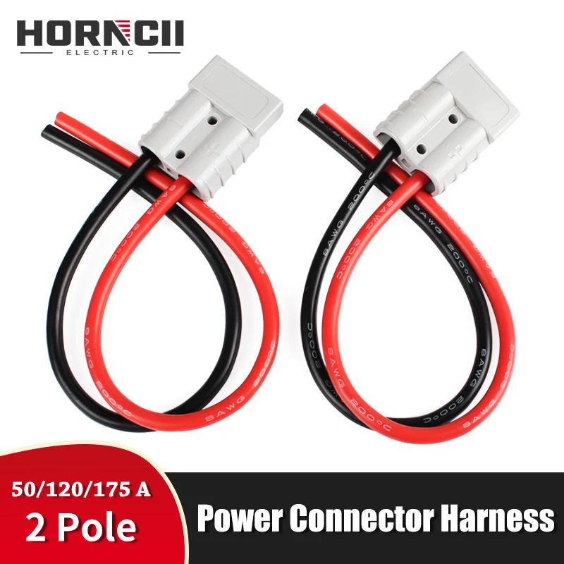 

Battery Charging Wire 50A 120A 175A 350A 600V DC 2 Pin Connector Forklift Plug With Silicone Cable Power Connection Harness