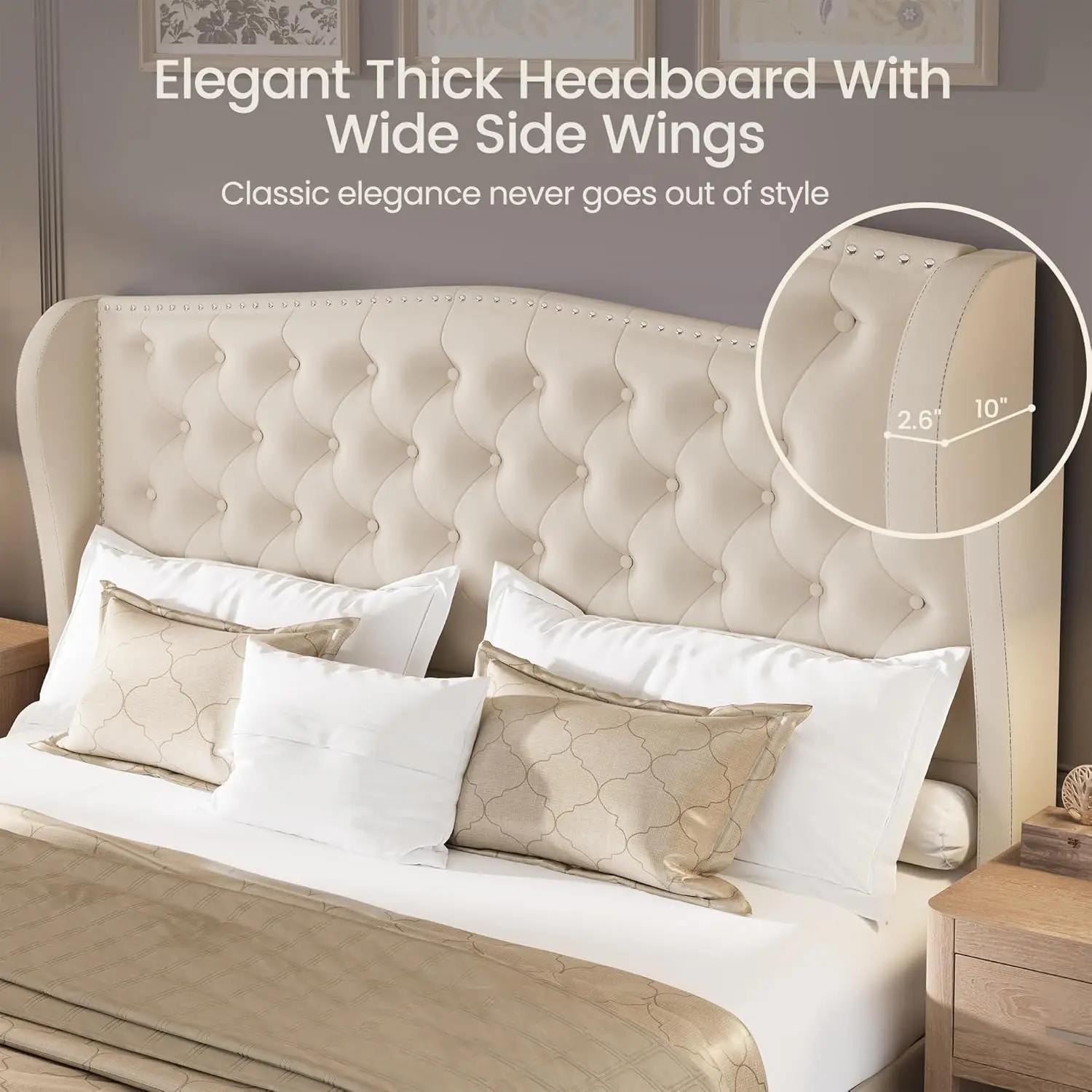 Queen Size Bed Frame Velvet Upholstered Platform Bed with Wingback Headboard & Footbaord, Deep Button Tufted Bed, Customized - view 4