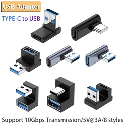 USB C To Usb 3.0 5V 3A Connector Adapter High-speed Transmission OTG 10Gbps Type-C To USB Male Female Connectors Turn Angle