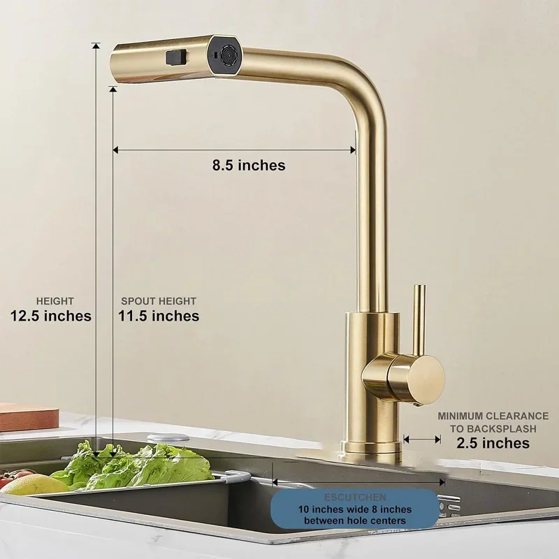 Stainless Steel Pull Out Kitchen Faucet 3-Mode Waterfall Stream Anti Splash Spray Head Single Handle Hot Cold Water Mixer Tap