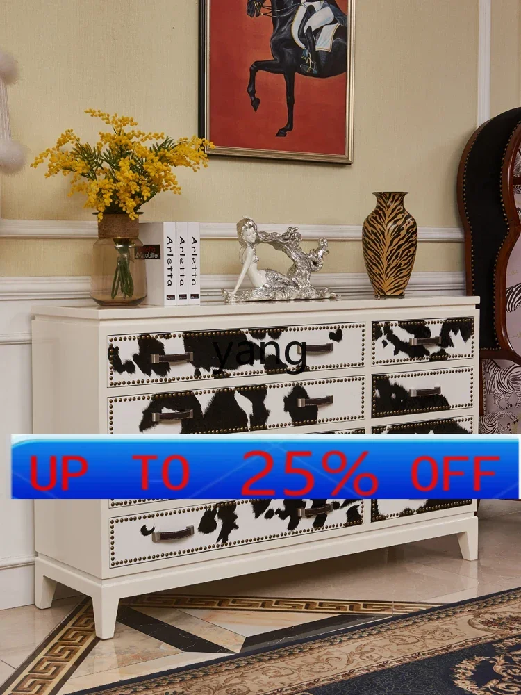 

LMMModern Minimalist Creamy-white Vintage Painted Cow Hair Bedroom Multi-Drawer Storage Oak Storage TV Cabinet